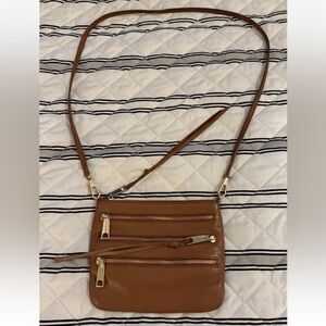 Rebecca Minkoff Grained Leather Triple Zip Detachable Strap Crossbody Bag Brown